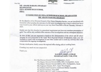 Upper West: GES interdicts Piina SHS headmaster over food smuggling